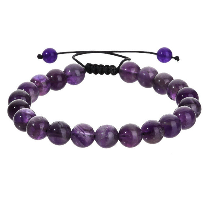 Cross-Border Jewelry Handmade Amethyst Braided Bracelet Geometric Agate Adjustable Bracelet Universal Wholesale