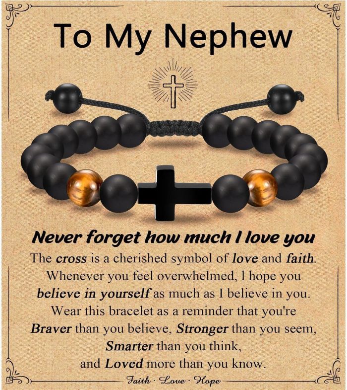 Amazon European and American Men's Tiger Eye Stone Bracelet Handmade Adjustable Cross Bracelet Father's Day Gift