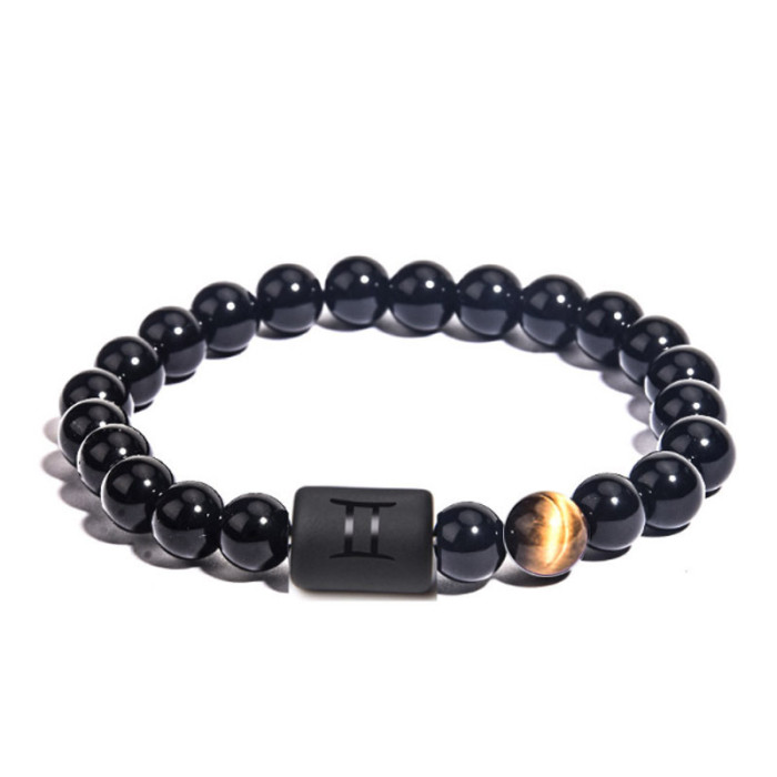 Cross-Border Hot Item Zodiac Stretch Bracelet for Men Smooth Beads Couple Beaded Bracelet WISH Amazon