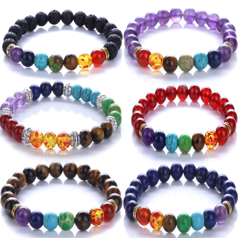 Cross-Border Exclusive Colorful Volcanic Stone Yoga Bracelet Wholesale Agate Bracelet Amethyst Jewelry Amazon Hot Item