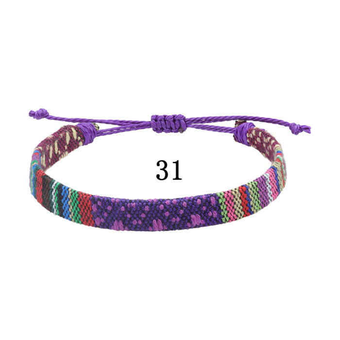 Amazon Hot-Selling Nepal Style Cotton Linen Woven Fabric Rainbow Anklet Versatile Colorful Adjustable Wide Anklet Rope