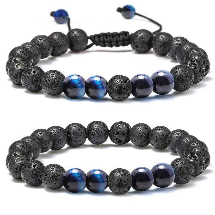 Amazon Hot Selling Bracelet Set Tiger Eye Stone Turquoise Braided Lava Stone Adjustable Volcanic Stone Bracelet Set