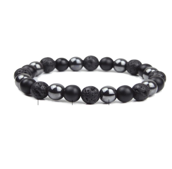 Hot-Selling Amazon European and American Men's Fashion Tiger Eye Volcanic Stone Bracelet White Pine Snowflake Bracelet Versatile Accessories