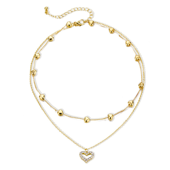 Korean Gold Heart Double Layer Necklace for Women, Elegant Minimalist Design, Collarbone Chain, Unique Internet Celeb...