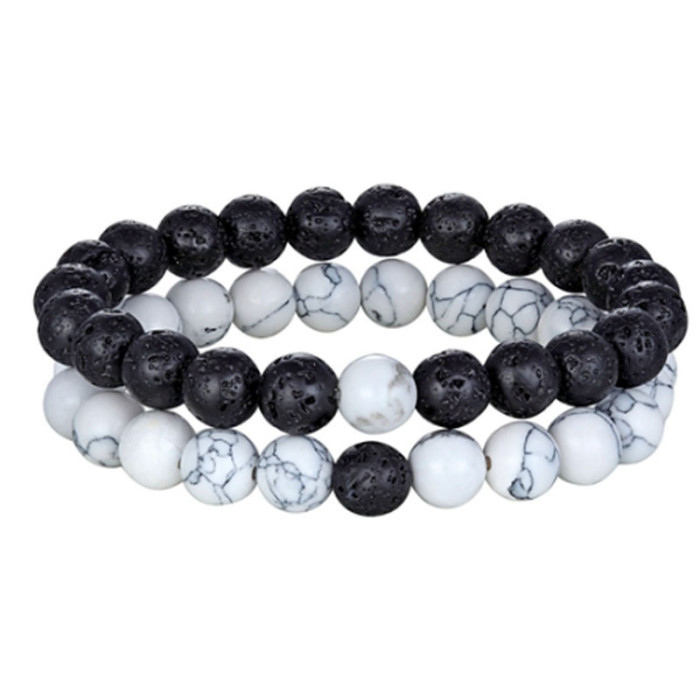 Cross-Border White Pine Tiger Eye Volcanic Stone Couple Bracelet Fresh Sweet Handmade Frosted Hand Jewelry Unisex Wholesale
