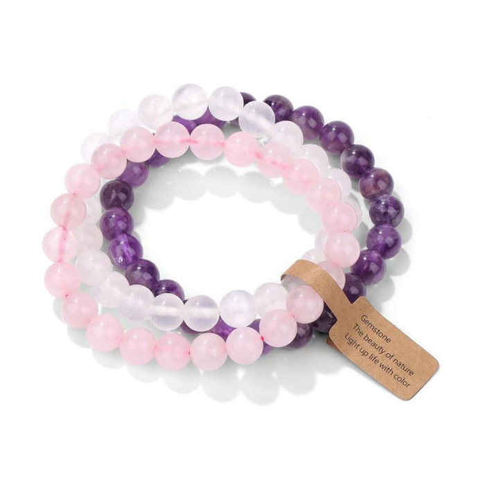 Foreign Trade Cross-Border European and American Natural Stone Vintage Bracelet Niche Retro Exotic National Style Elastic Bracelet 3-Piece Set