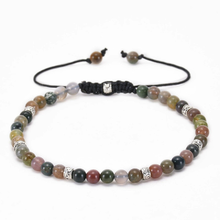 Natural Stone Yoga Bracelet 4MM Tiger Eye Stone Silver Bead Spacer Friendship Bracelet Women Emperor Stone Braided Bracelet