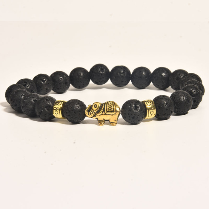 Cross-Border Hot Sale 8mm Tiger Eye Stone Black Lava Volcanic Stone Small Elephant Unisex Fashion Bracelet Jewelry