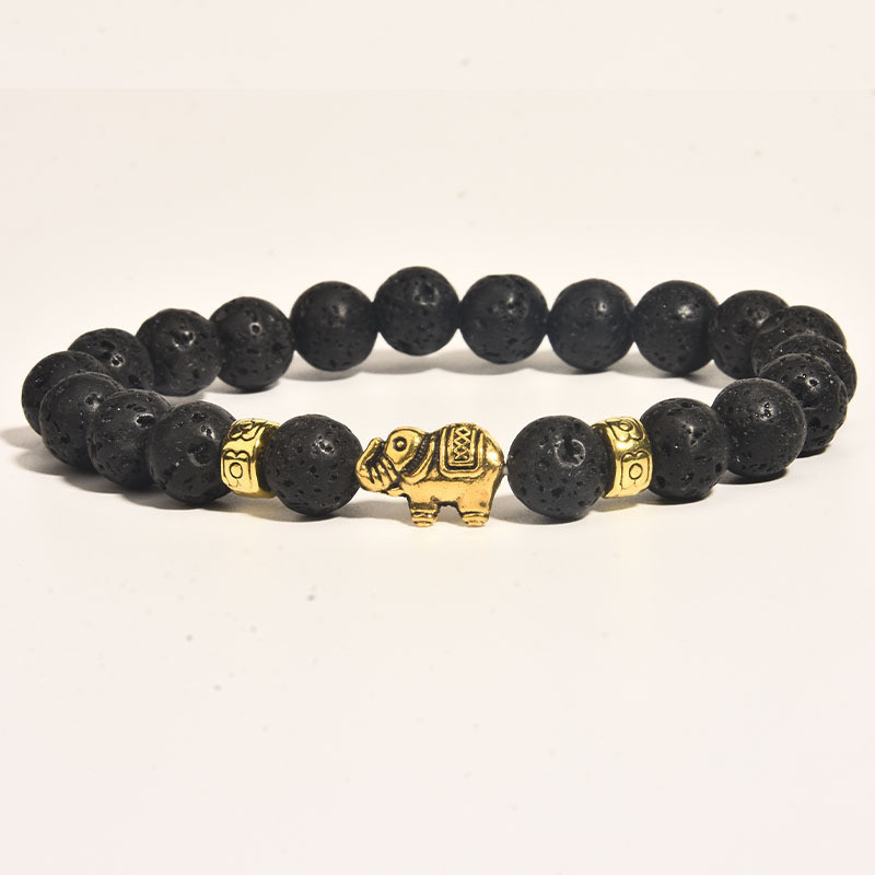Cross-Border Hot Sale 8mm Tiger Eye Stone Black Lava Volcanic Stone Small Elephant Unisex Fashion Bracelet Jewelry