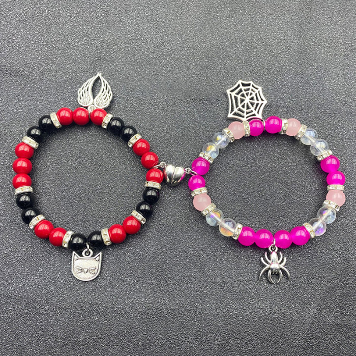 New Arrival Heart-Shaped Magnetic Stone Qixi Festival Couple Bracelet Cross-Border Exclusive Magnetic Tiger Eye Stone Volcanic Stone Bracelet