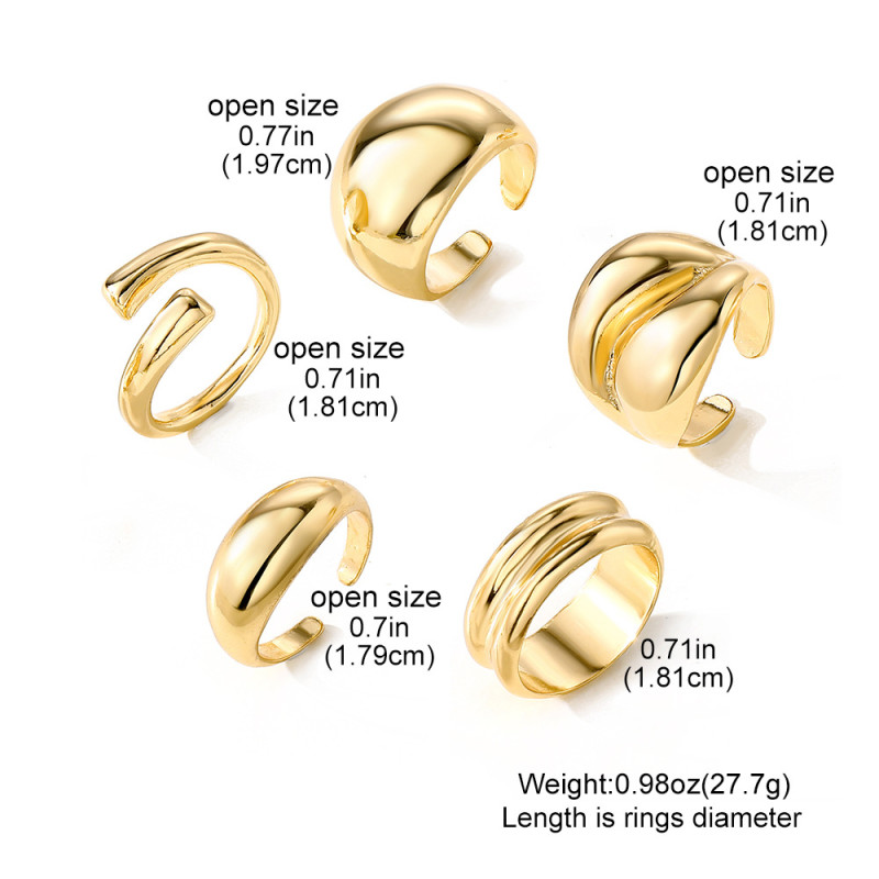 European and American Cross-Border Geometric UV Electroplated CCB Material Oval Ring 6-Piece Set Irregular Smooth Open Ring Set