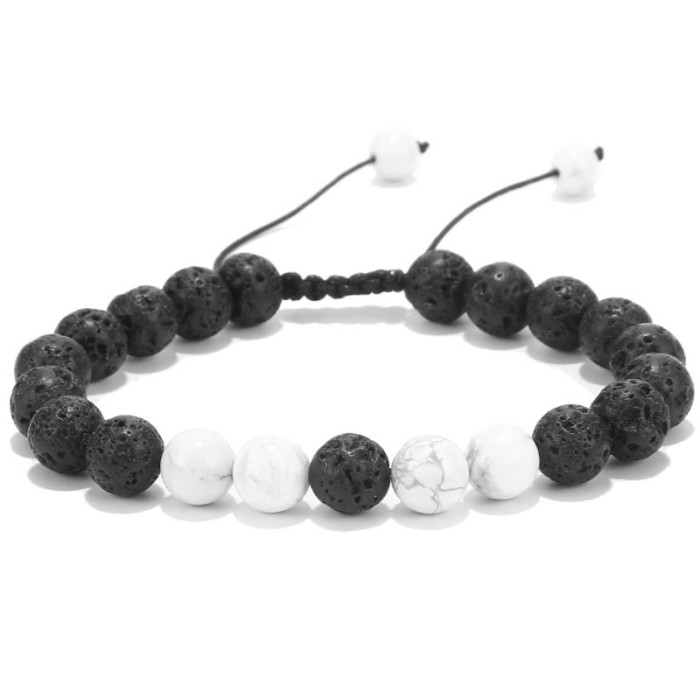 Cross-Border New Product European and American 8mm Turquoise Volcanic Stone Braided Bracelet Energy Yoga Beaded Turquoise Tiger Eye Bracelet