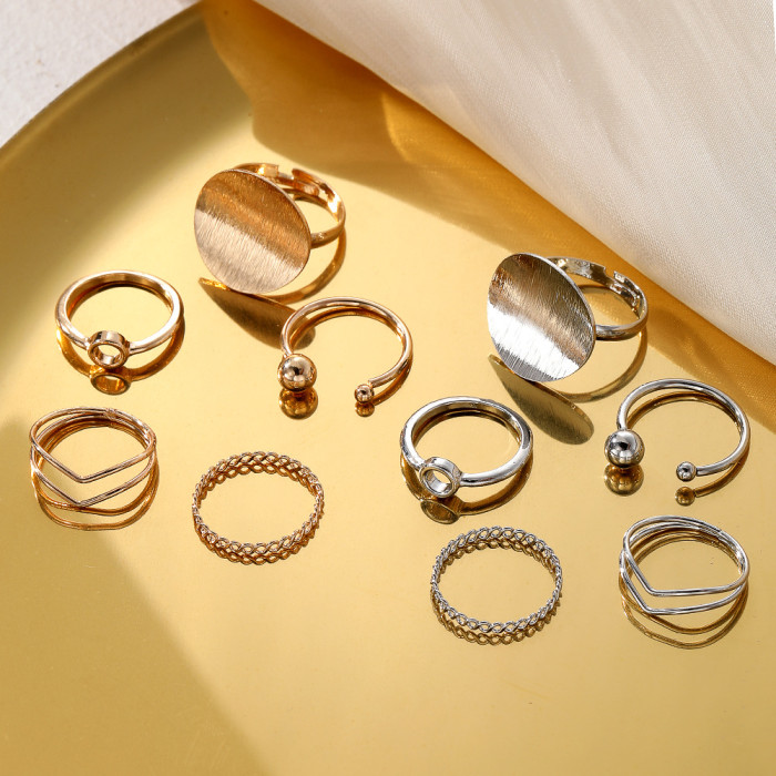 European and American Cross-Border Personality Trend Geometric Round Adjustable Open Rings 5-Piece Set Creative Round Ball Alloy Rings