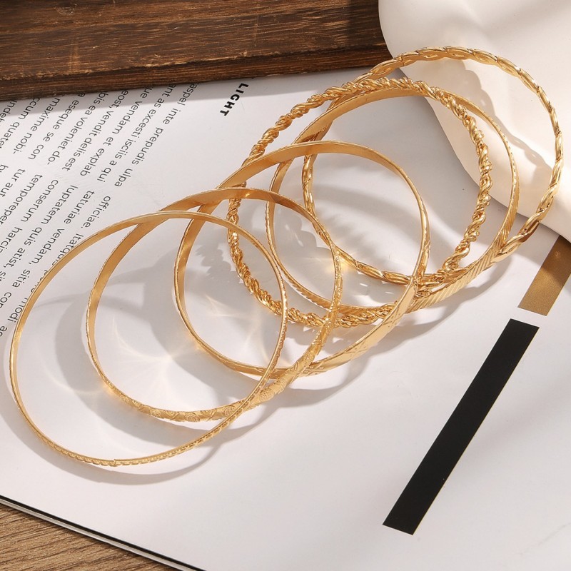 INS Europe and America Cross Border Irregular Punk Twin Bracelet Combination ROMBUS Twist Twisted Glossy Bracelet Women's 6-Piece Set