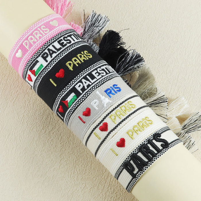 Embroidery Eiffel Tower Ethnic Style Woven Wristband France PARIS Olympics Bracelet Souvenir