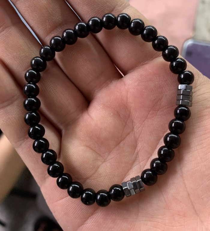 Cross-Border Amazon Hot-Selling Men's Imitation Obsidian Bracelet Imitation Black Agate Bracelet Woven Bead Bracelet Wholesale