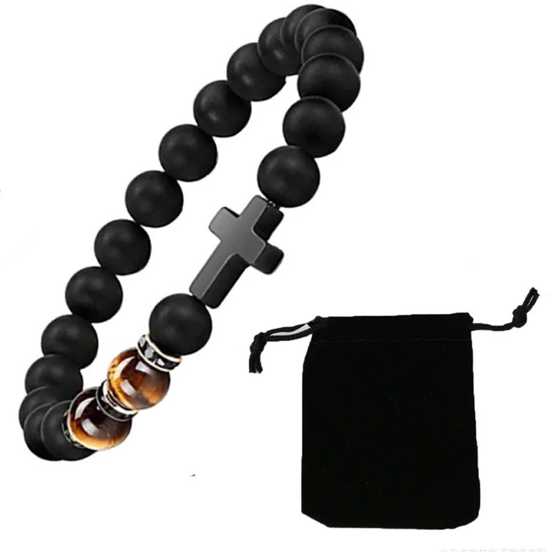 Amazon Hot-Selling Cross Imitation Obsidian Tiger Eye Stone Bracelet for Men and Women Handmade Beaded Bracelet Direct from Manufacturer