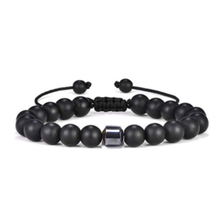 Cross-Border New Style Map Tiger Eye Stone Braided Bracelet White Pine Volcanic Stone Adjustable Accessories Hematite Bracelet