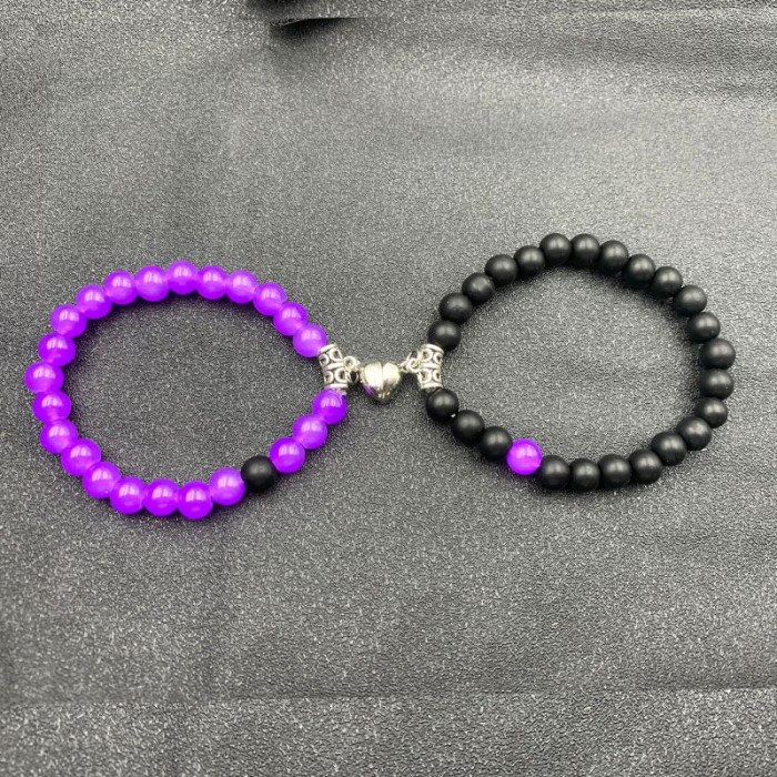 New Arrival Heart-Shaped Magnetic Stone Qixi Festival Couple Bracelet Cross-Border Exclusive Magnetic Tiger Eye Stone Volcanic Stone Bracelet