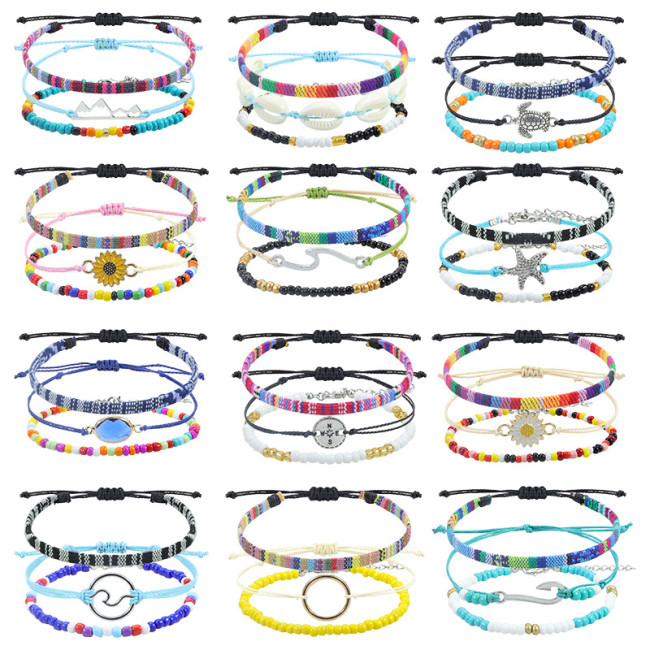 Amazon Cross-Border Woven Anklet Set Temu Hot-Selling Popular Bohemian Style Gemstone Shell Beach Foot Jewelry