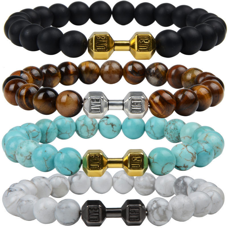 Volcanic Lava Dumbbell Bracelet Tiger Eye Stone Blue Turquoise White Turquoise Bracelet Women Men Jewelry Cross-Border Hot Sale