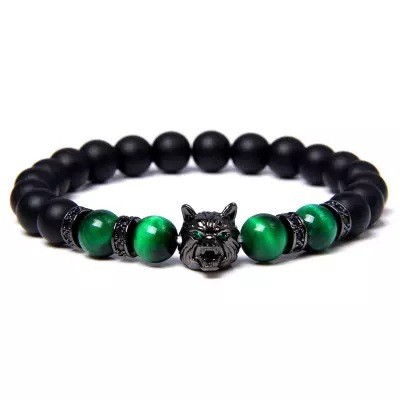 Blue Tiger Eye Bracelet Natural Stone Elastic Cord 8mm Black Matte Volcanic Stone Black Diamond Circle Wolf Head Green Tiger Eye Bracelet