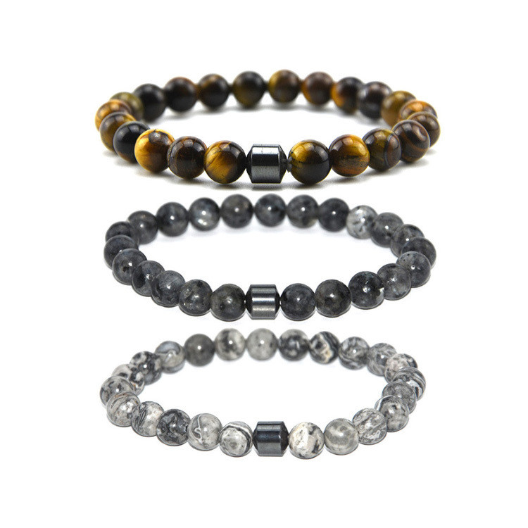 Amazon New Tiger Eye Stone 8MM Fashion Stone Bead Bracelet Men's Classic Magnetic Bracelet Cross-Border Bracelet