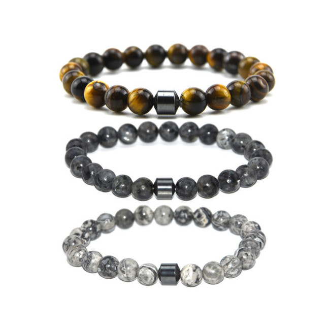 Amazon New Tiger Eye Stone 8MM Fashion Stone Bead Bracelet Men's Classic Magnetic Bracelet Cross-Border Bracelet