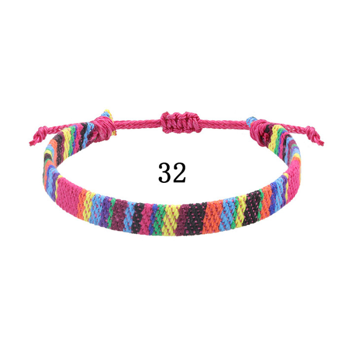Amazon Hot-Selling Nepal Style Cotton Linen Woven Fabric Rainbow Anklet Versatile Colorful Adjustable Wide Anklet Rope