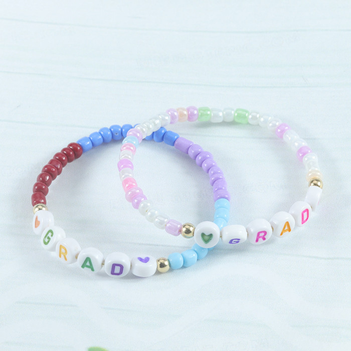 Colorful Rice Beads Elastic Cord Beaded Letter Bracelet Beach Vacation Style Bracelet Wholesale Couple Bracelet
