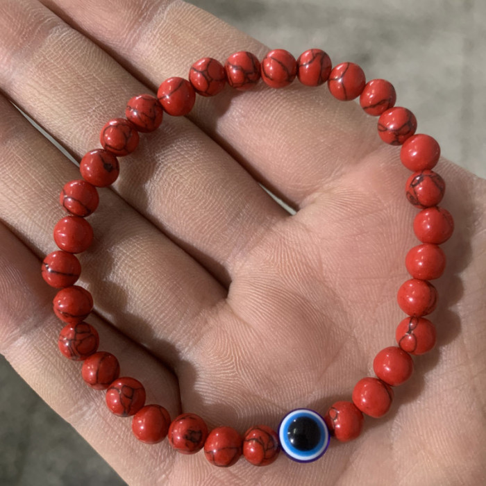 Fashion 6mm Natural Stone Bead Eye Obsidian Hematite Tiger Eye Stone White Pine Elastic Bracelet Men's Bracelet