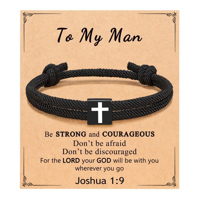 Cross Milan Rope Bracelet Back-to-School Season Easter Valentine Men's Gift Black Rope Braided Cross Milan Rope Bracelet