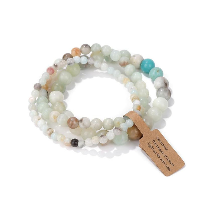 Foreign Trade Cross-Border European and American Natural Stone Vintage Bracelet Niche Retro Exotic National Style Elastic Bracelet 3-Piece Set