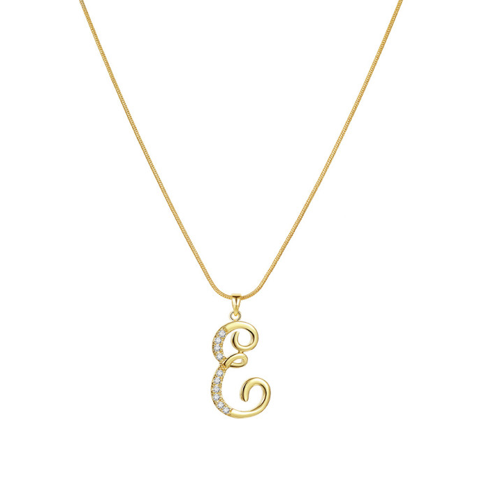New 26 Letters Creative Simple Alloy Stone-Inlaid Snake Chain Gold Necklace High-End Collarbone Chain for Women
