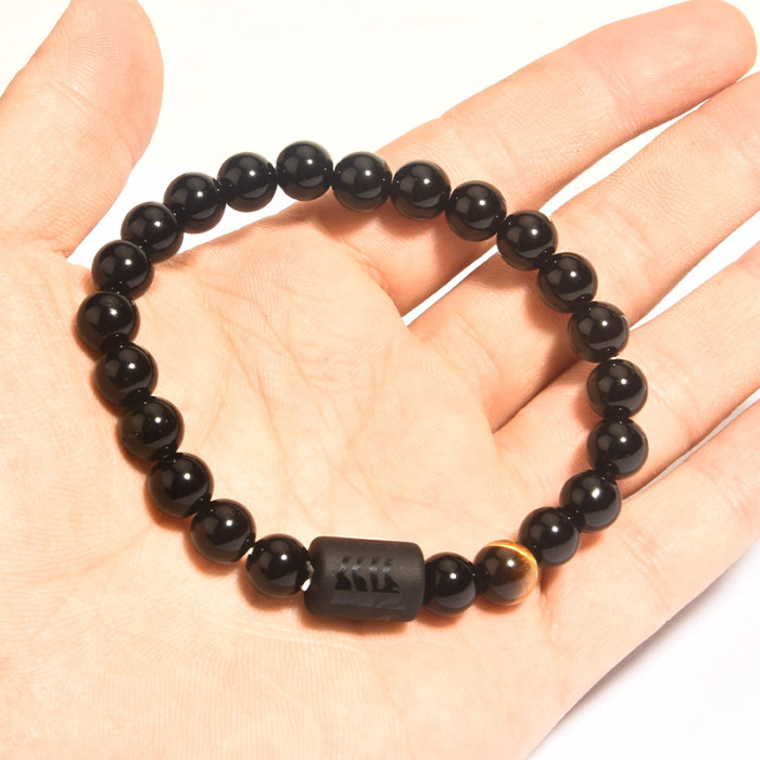 Amazon New Twelve Constellation Elastic Bracelet Men's Tigereye Agate Mixed Colorful Beads Sub-Bracelet Wish Hot Sale