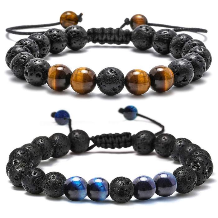 Amazon Hot Selling Bracelet Set Tiger Eye Stone Turquoise Braided Lava Stone Adjustable Volcanic Stone Bracelet Set