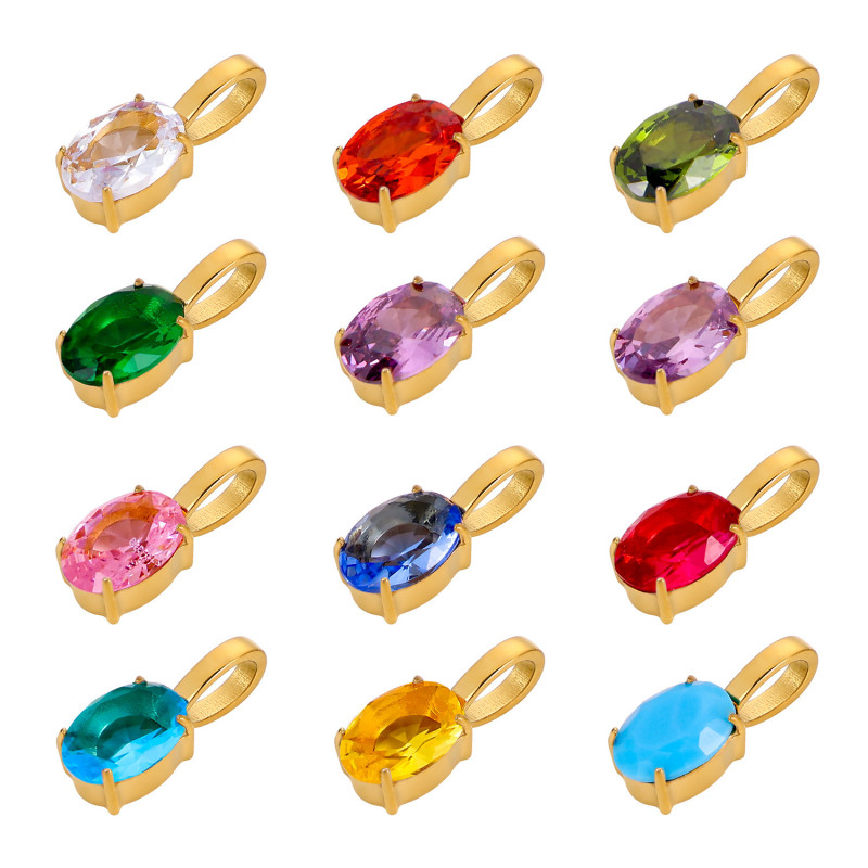 European and American Cross-Border Hot-Selling Oval DIY Round Zircon Hanging Circle Pendant Birthstone Pendant Accessories Wholesale