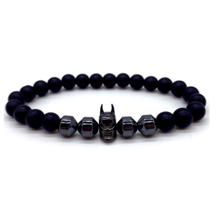 Amazon Jewelry Batman Charm Bracelet Men's Handmade 8mm Hematite Tiger Eye Stone Bead Bracelet