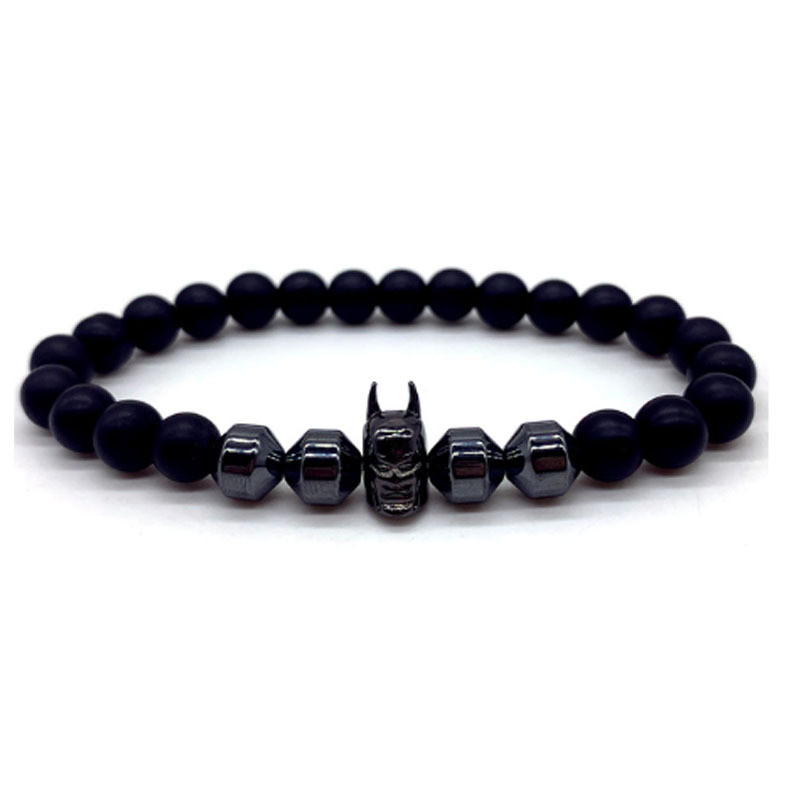 Amazon Jewelry Batman Charm Bracelet Men's Handmade 8mm Hematite Tiger Eye Stone Bead Bracelet