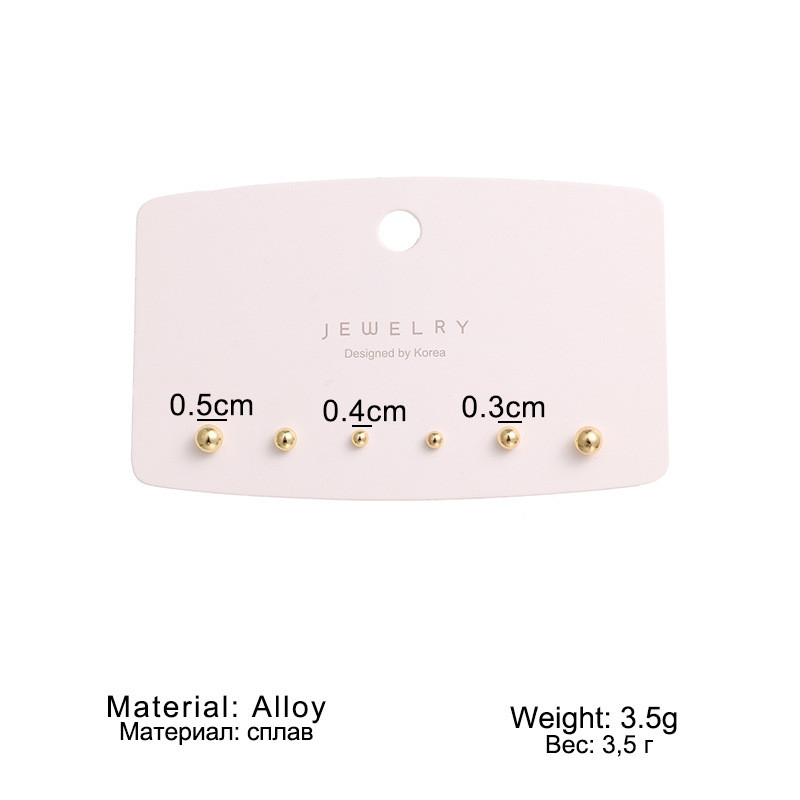 Ins Minimalist Style Geometric Metal Set Combination Earrings for Women Versatile Simple Personality Hoop Earrings Small Gold Ball Earrings