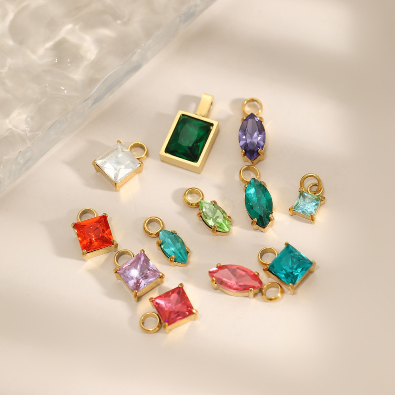 New Birthstone Pendant DIY Accessories Necklace for Women Colorful Birthstone Cubes Colorful Zircon Accessories Wholesale