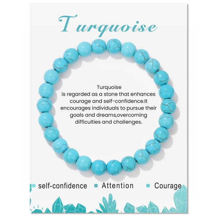 Amazon Hot Selling Natural Stone Bracelet Elastic Beaded 8mm Blue Turquoise Agate Rose Quartz Beaded Volcanic Stone Bracelet