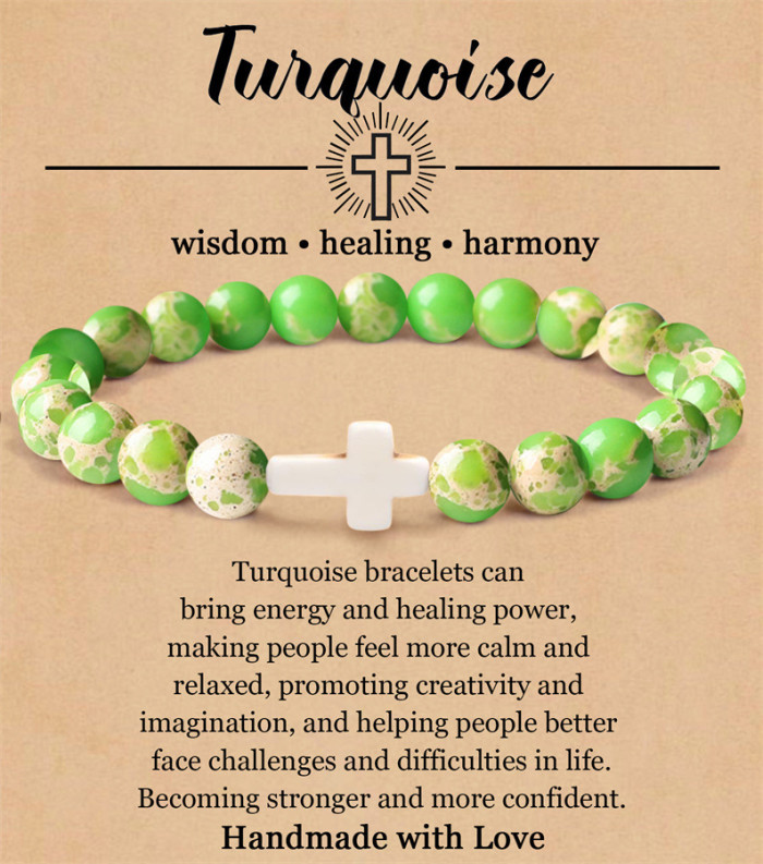 Cross-Border 8mm Pink Zebra Tiger Eye Cross Bracelet Pink Malachite Elastic Beaded Bracelet for Men and Women