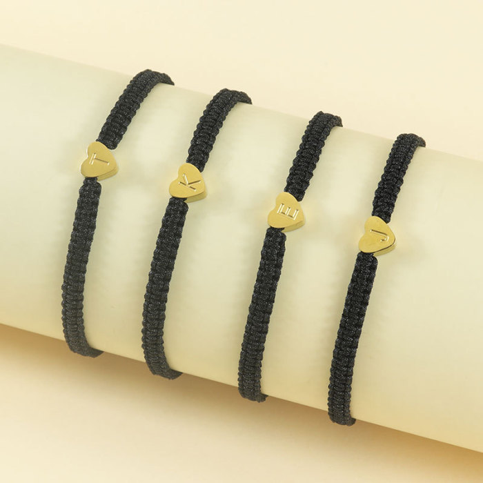 Cross-Border Hot Item 26 Heart Letters 18K Gold Stainless Steel Braided Adjustable Engraved Friendship Bracelet