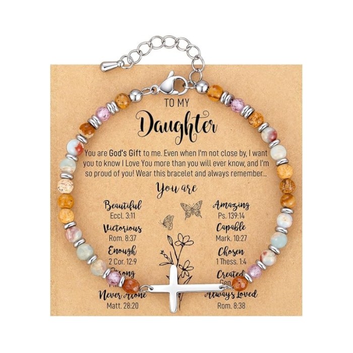Amazon New Product 4mm Natural Stone Beaded Cross Lobster Clasp Adjustable Women's Bracelet with Card