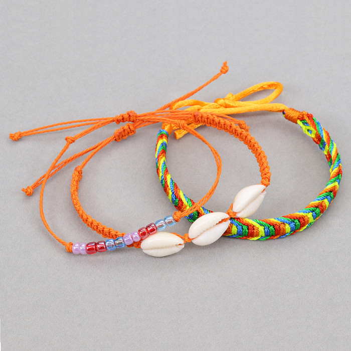 Amazon Hot Sale New Bohemian Style Waterproof Wax Thread Shell Braided Bracelet Three-Piece Set Manufacturer in Stock