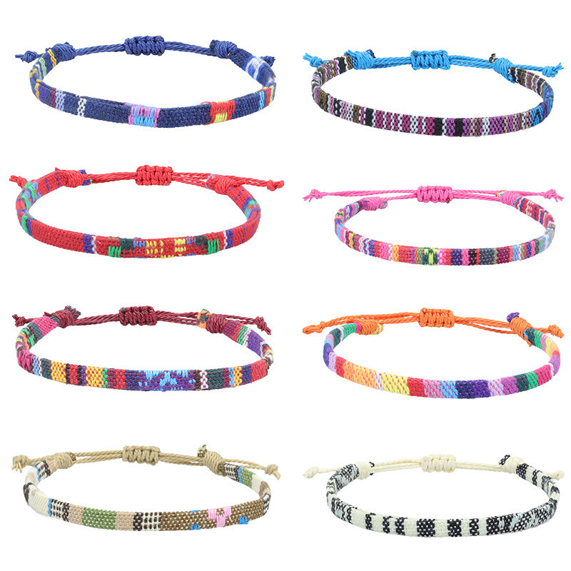 Amazon Hot-Selling Nepali Style Cotton and Linen Woven Rainbow Anklet Versatile Colorful Adjustable Ankle Rope
