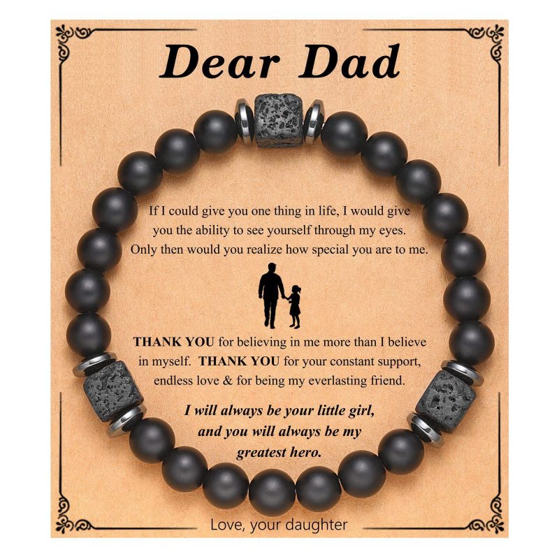 Amazon Hot-Selling Black Matte Square Volcanic Stone Bracelet Father's Day Gift Father's Day Card Bracelet