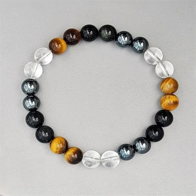 Tiger Eye Stone Bracelet Tiger Eye Chalcedony Imitation Black Agate Beaded Bracelet Imitation Obsidian Unisex Couple Elastic Cord Bracelet