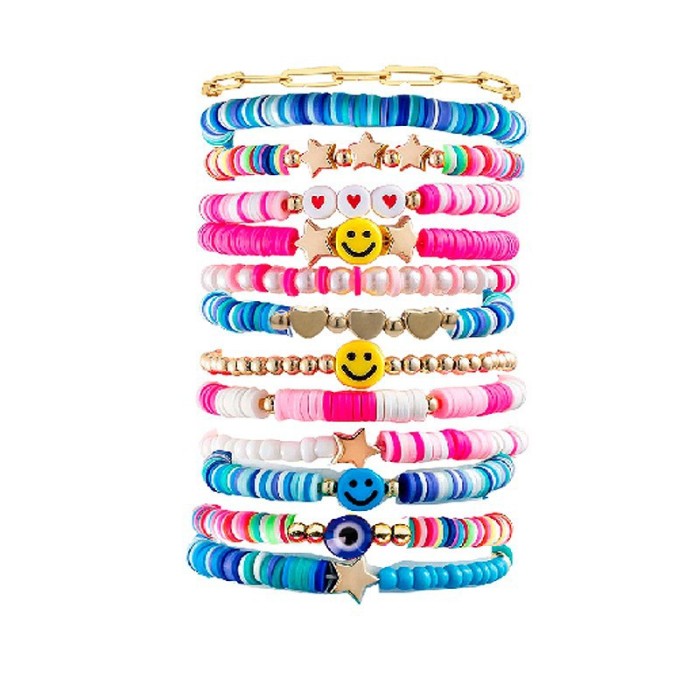 Cross-Border New Colorful Soft Clay Bracelet Sunflower Smiley Face Bracelet Set Pearl Letter Heart Multi-Layer Bracelet